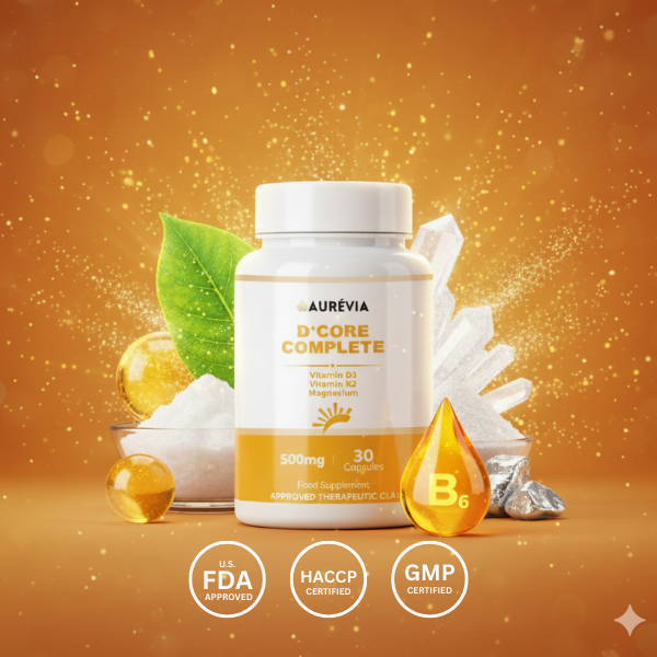 D+ Core Complete advanced supplement with Vitamin D3, K2, Magnesium, Zinc, B6, MCT, and Ox Bile for complete heart, bone, and energy health