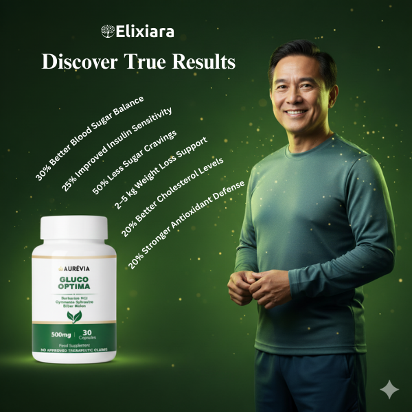 Gluco Optima supplement: 93% report Reduced Sugar Cravings, 89% improved Insulin Sensitivity, 87% Better Energy & Focus, 85% notice Weight & Metabolism Support, and 90% feel Stronger Overall Health.