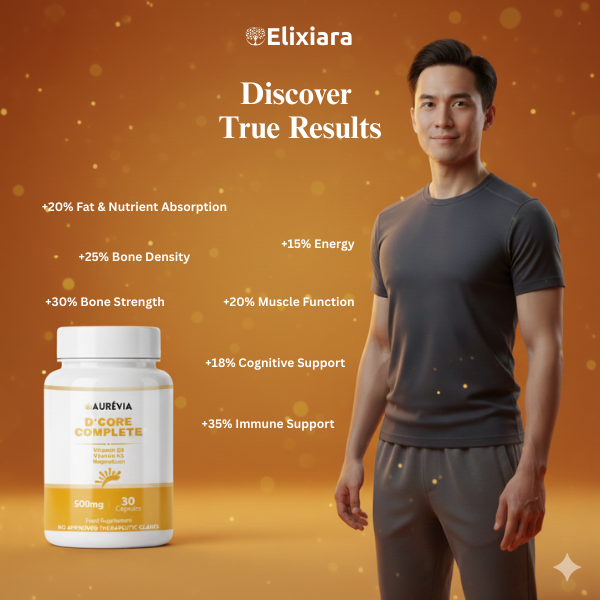 D+ Core Complete: Discover True Results 92% report stronger bones and improved posture, 88% feel more consistent energy throughout the day, 85% experience better muscle function, 90% notice enhanced immune support, and 87% enjoy sharper mental focus.