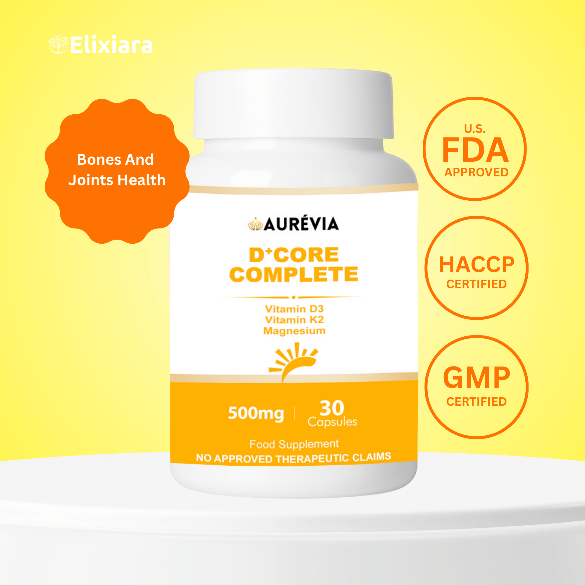 D+ Core Complete advanced supplement with Vitamin D3, K2, Magnesium, Zinc, B6, MCT, and Ox Bile for complete heart, bone, and energy health