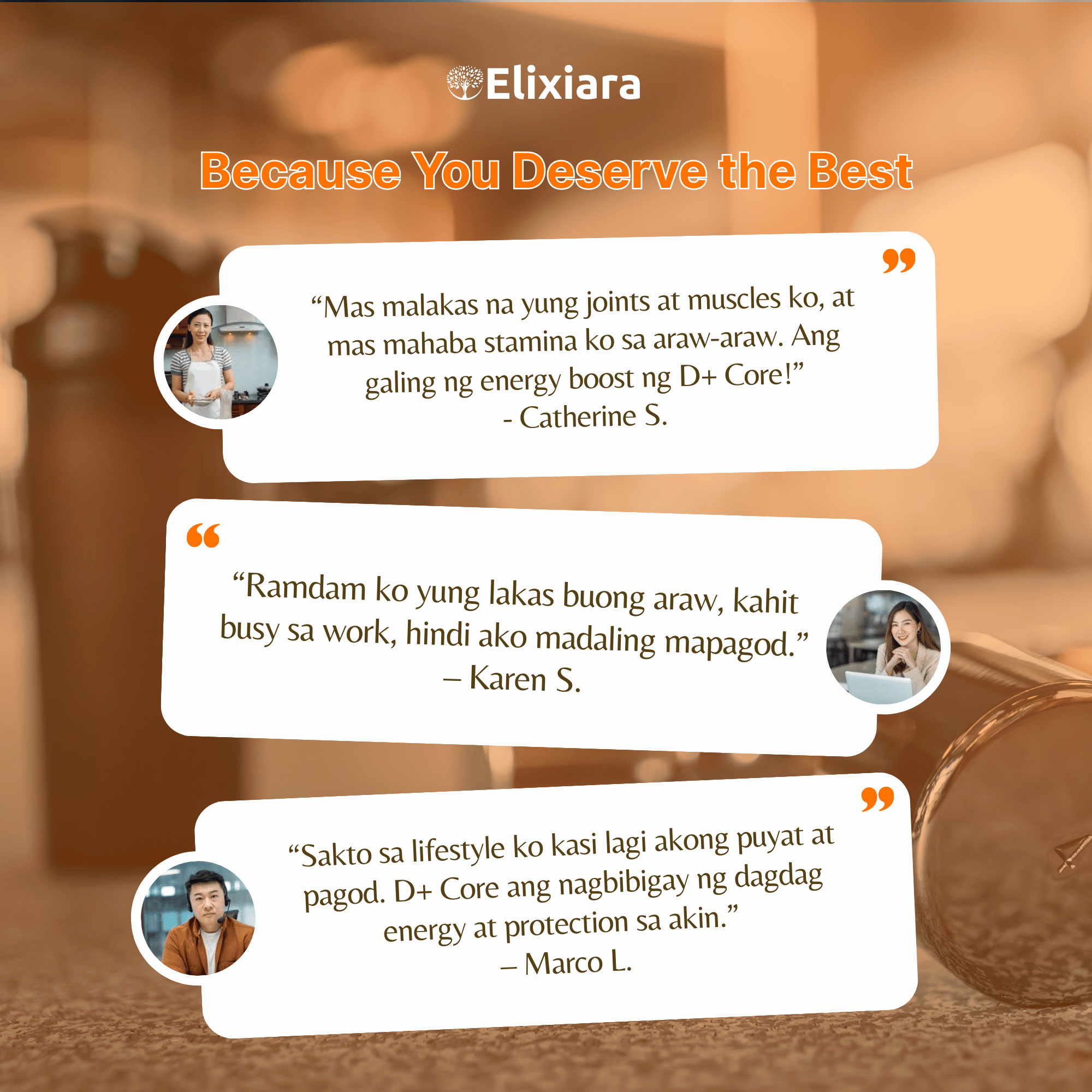 D+ Core Complete customer testimonials – real stories on stronger bones, better energy, improved immunity, and heart health