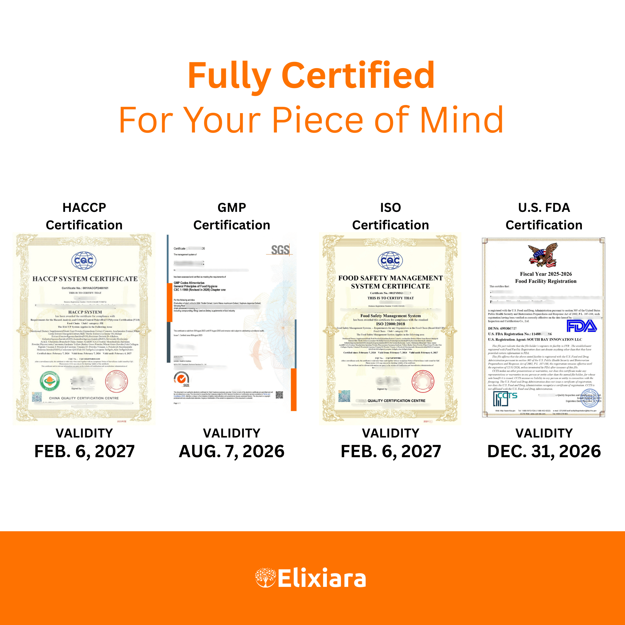 D+ Core Complete supplement certified by US FDA, GMP, HACCP, ISO – quality and safety guaranteed